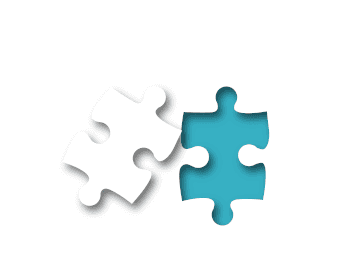 Two puzzle piece, one white and the other blue
